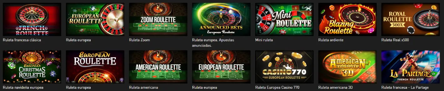 Selección de juegos en el casino Casino770